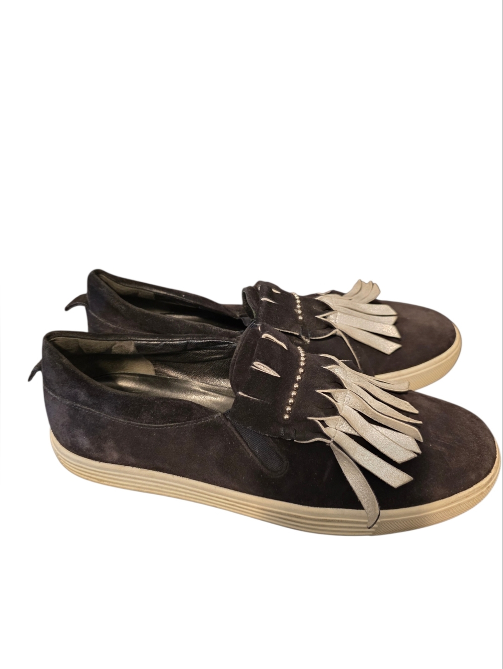 KENNEL & SCHMENGER Black Silver Fringe Suede‎ Slip-on Sneakers -  Size 8.5